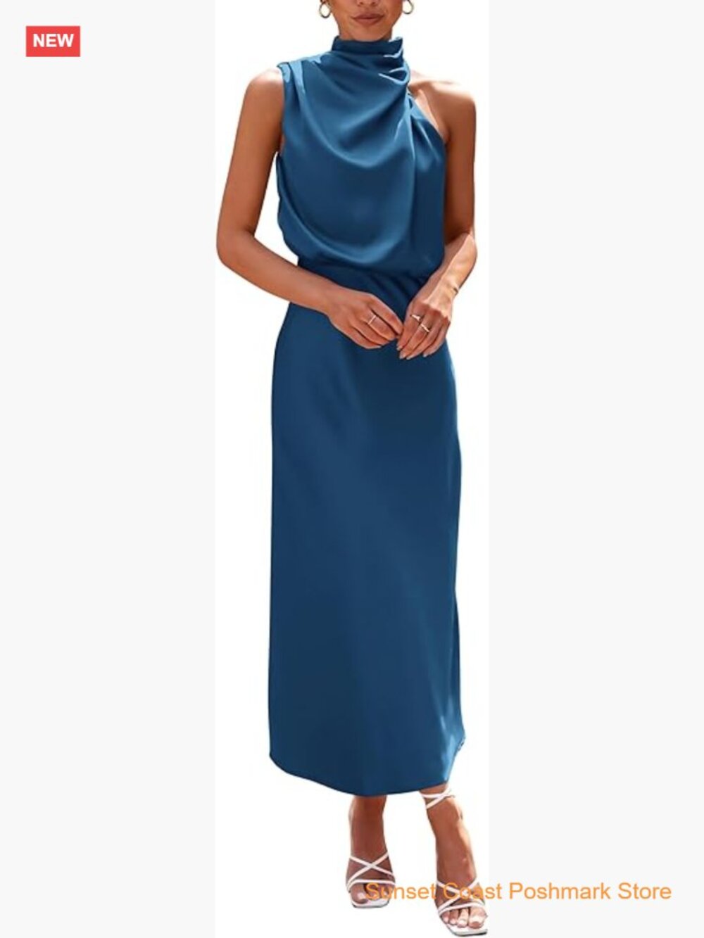 Women's Sleeveless Mock Neck Maxi Dress - Elegant Satin Cocktail Party Dress